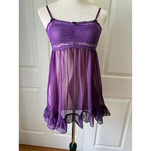 Betsey Johnson Intimates Purple Sheer Lace Babydoll Dress Lingerie Size Small